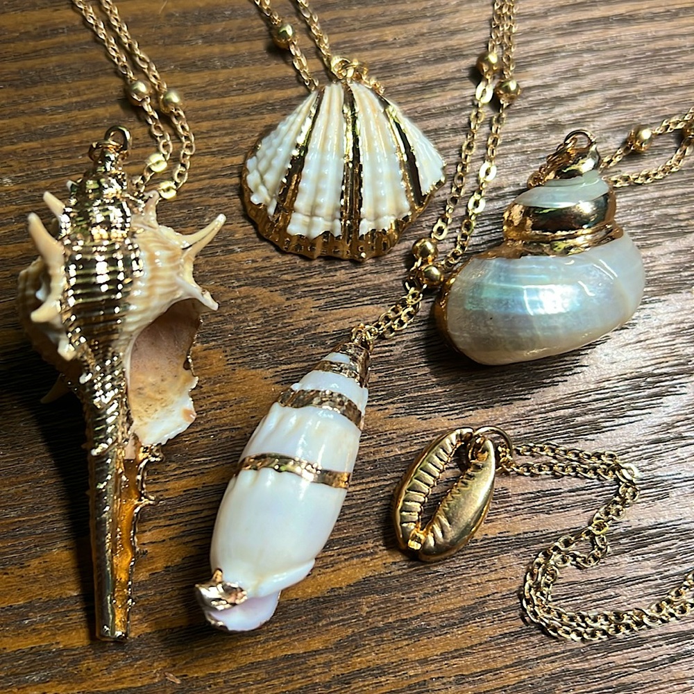 Shell Necklaces, set of 5: Boho Beach-Inspired Pendants